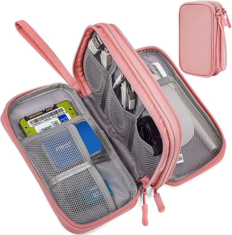 CAOODKDK Electronic Organizer Travel Cable Accessories Bag, Electronic Organizer Case, Electronic Accessories Organizer Bag for Power Bank, Charging Cords, Chargers, Mouse, USB Cable, Earphones (Light Pink) - Image 1